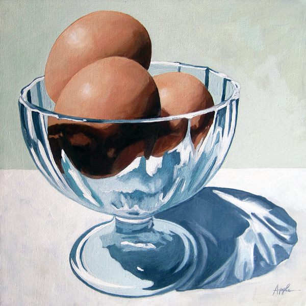 Eggs and Glass Dish - realism still life oil painting